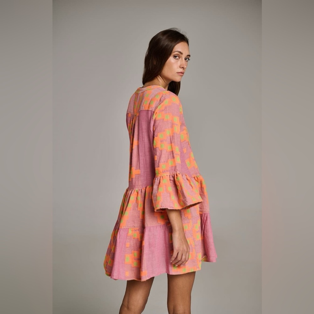 Devotion Twins Ella Tiered Mini Dress - Orange/Pink Colorway - Picture 3 of 3